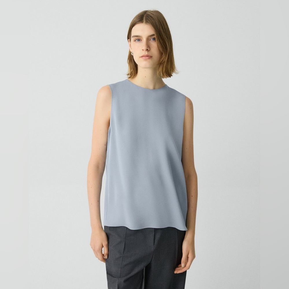 Theory Shell Top in Silk Georgette, Blue, Size Medium